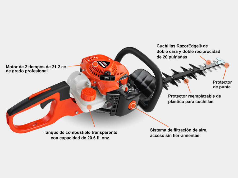 Cortasetos ECHO HC-2020 Motor 21.2cc Cuchilla Doble de 20" Corte Profesional y Liviano