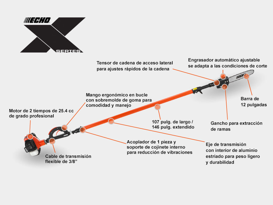 Motosierra Telescópica ECHO PPT-2620 Motor de 25.4 cc con espada de 10"